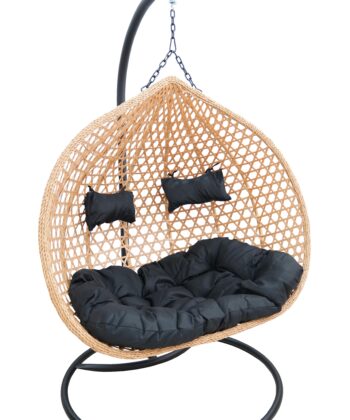 Aruba Double Hanging Egg Chair – Natural Rattan‑Look Garden Cocoon with Cushions