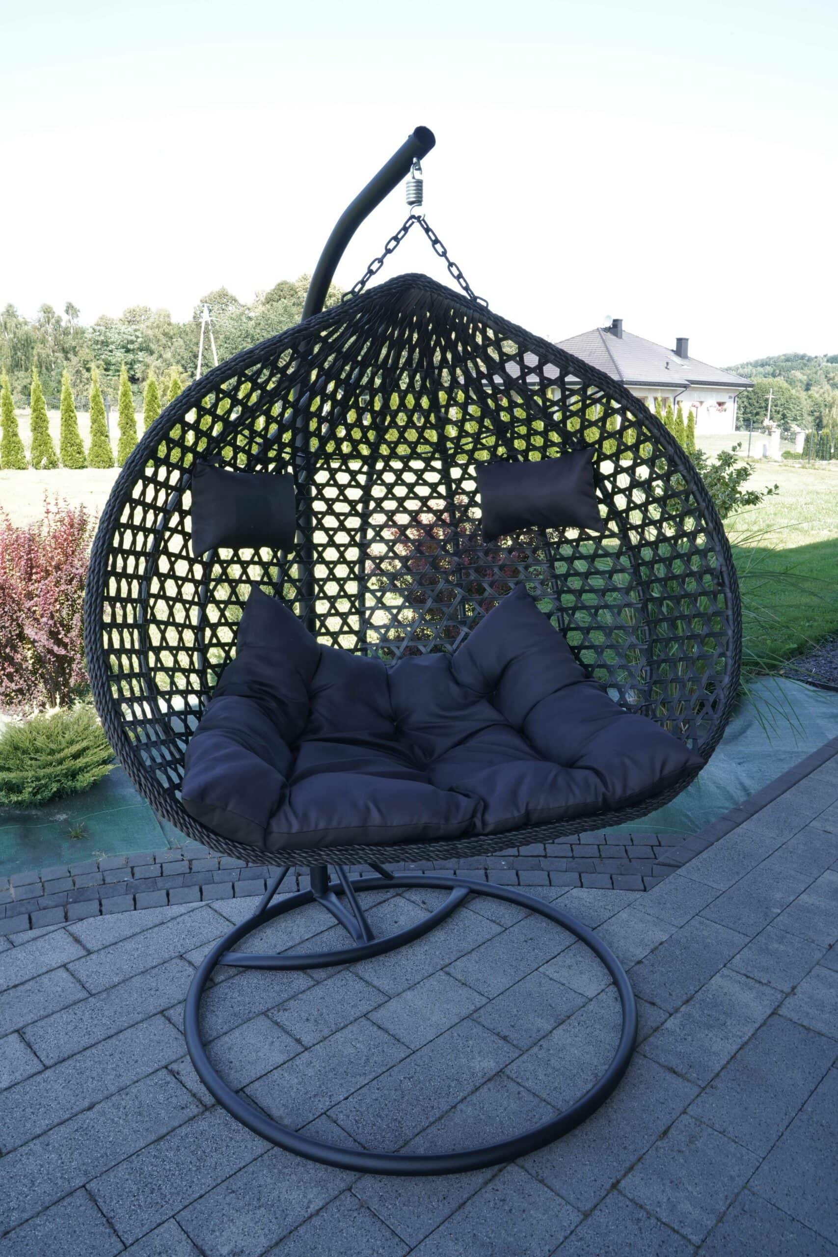 Aruba Double Hanging Egg Chair – Natural Rattan‑Look Garden Cocoon with Cushions