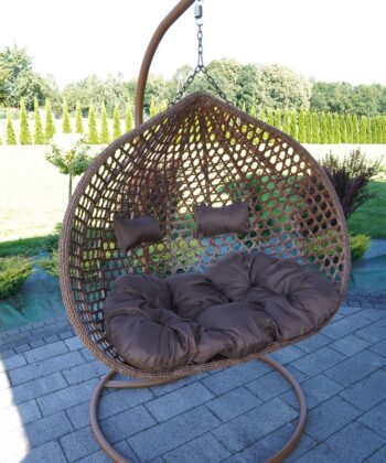 Aruba Double Hanging Egg Chair – Natural Rattan‑Look Garden Cocoon with Cushions