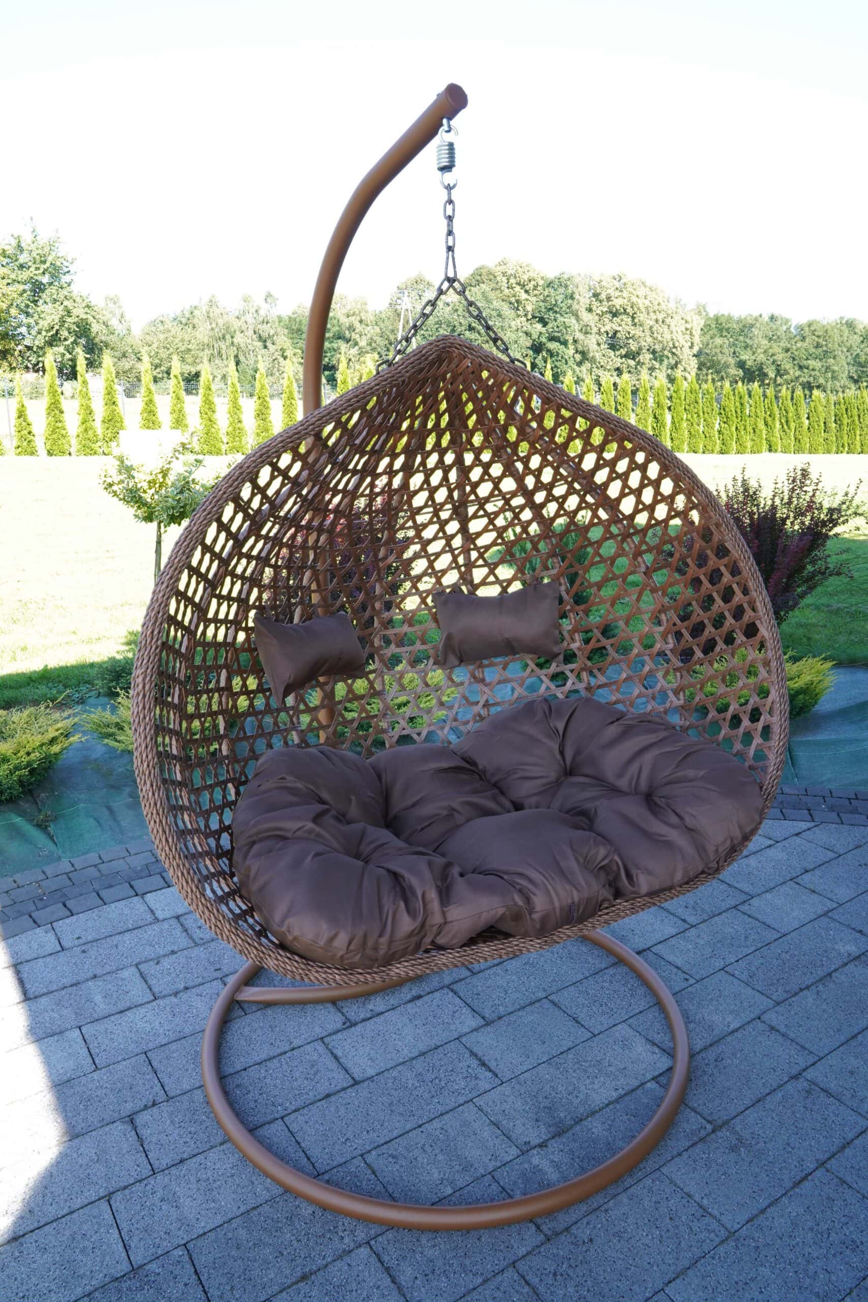 Aruba Double Hanging Egg Chair – Natural Rattan‑Look Garden Cocoon with Cushions