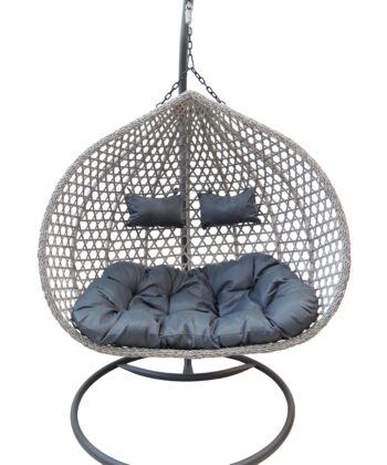 Aruba Double Hanging Egg Chair – Natural Rattan‑Look Garden Cocoon with Cushions