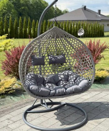 Aruba Double Hanging Egg Chair – Natural Rattan‑Look Garden Cocoon with Cushions