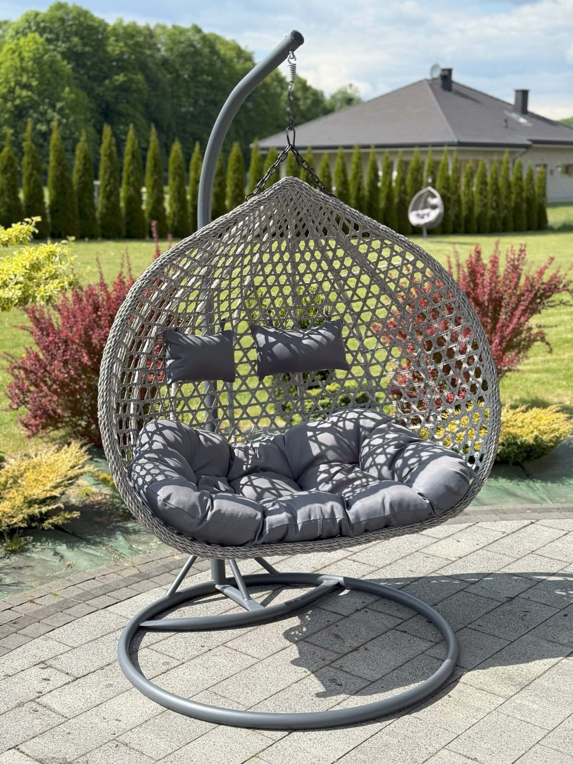 Aruba Double Hanging Egg Chair – Natural Rattan‑Look Garden Cocoon with Cushions