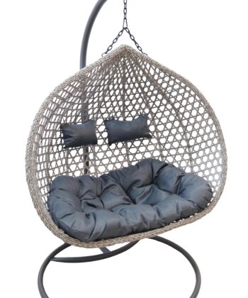 Aruba Double Hanging Egg Chair – Natural Rattan‑Look Garden Cocoon with Cushions