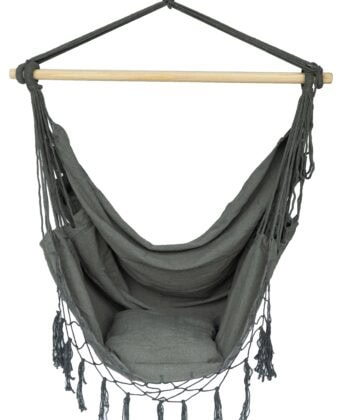 Brasilia Grey Boho Brazilian Hanging Chair – Tassel Stork's Nest Swing Seat
