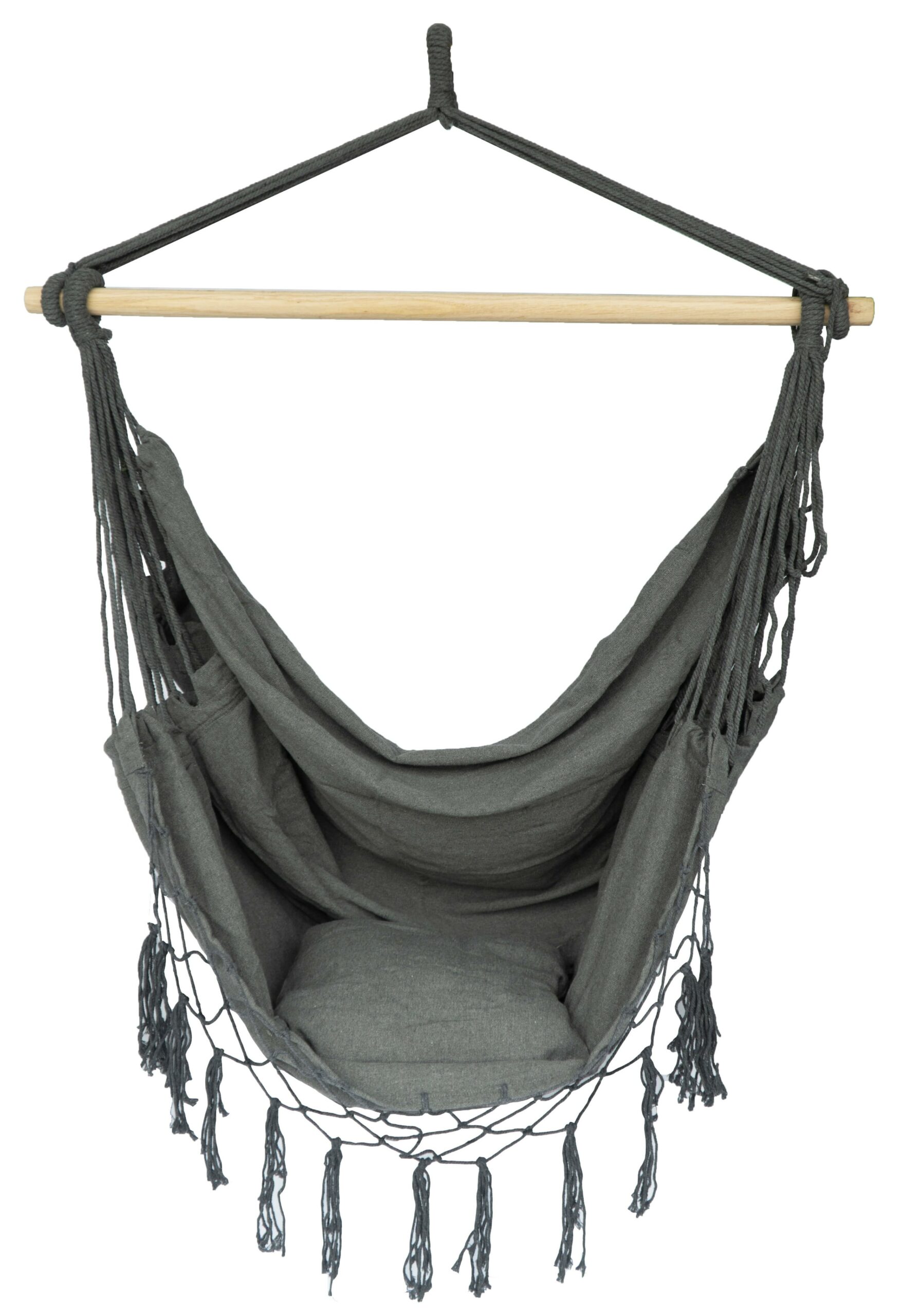 Brasilia Grey Boho Brazilian Hanging Chair – Tassel Stork's Nest Swing Seat