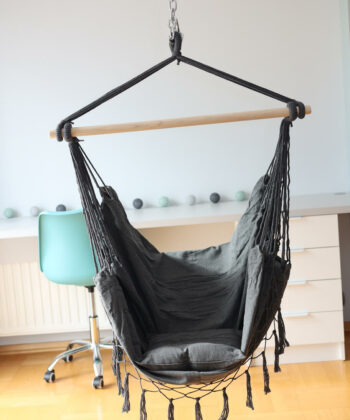 Brasilia Grey Boho Brazilian Hanging Chair – Tassel Stork's Nest Swing Seat