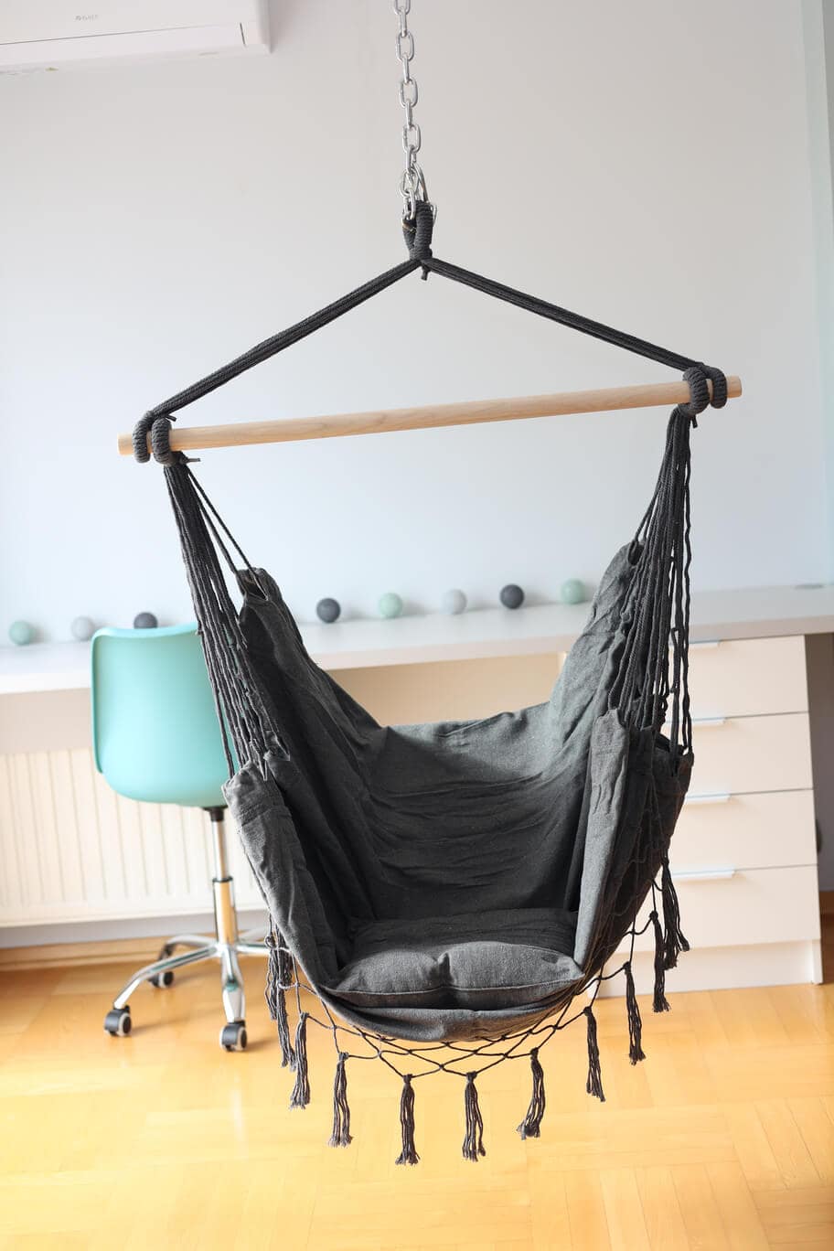 Brasilia Grey Boho Brazilian Hanging Chair – Tassel Stork's Nest Swing Seat