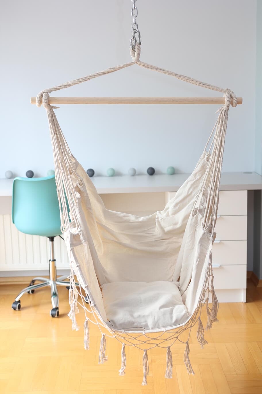 Brasilia Grey Boho Brazilian Hanging Chair – Tassel Stork's Nest Swing Seat
