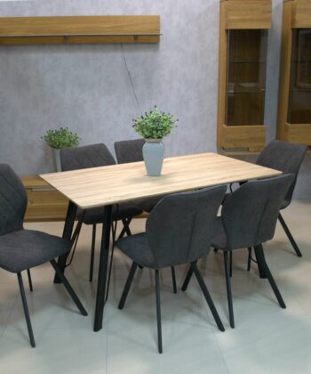 Cappuccino Stitch Dining Chair – Beige Chenille Black Metal Frame