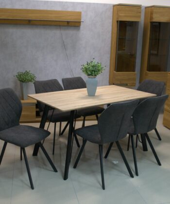 Cappuccino Stitch Dining Chair – Beige Chenille Black Metal Frame