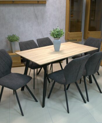 Cappuccino Stitch Dining Chair – Beige Chenille Black Metal Frame