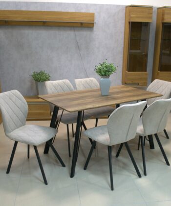 Cappuccino Stitch Dining Chair – Beige Chenille Black Metal Frame