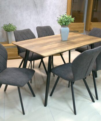 Cappuccino Stitch Dining Chair – Beige Chenille Black Metal Frame