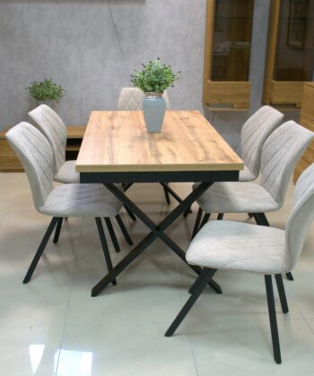 Cappuccino Stitch Dining Chair – Beige Chenille Black Metal Frame