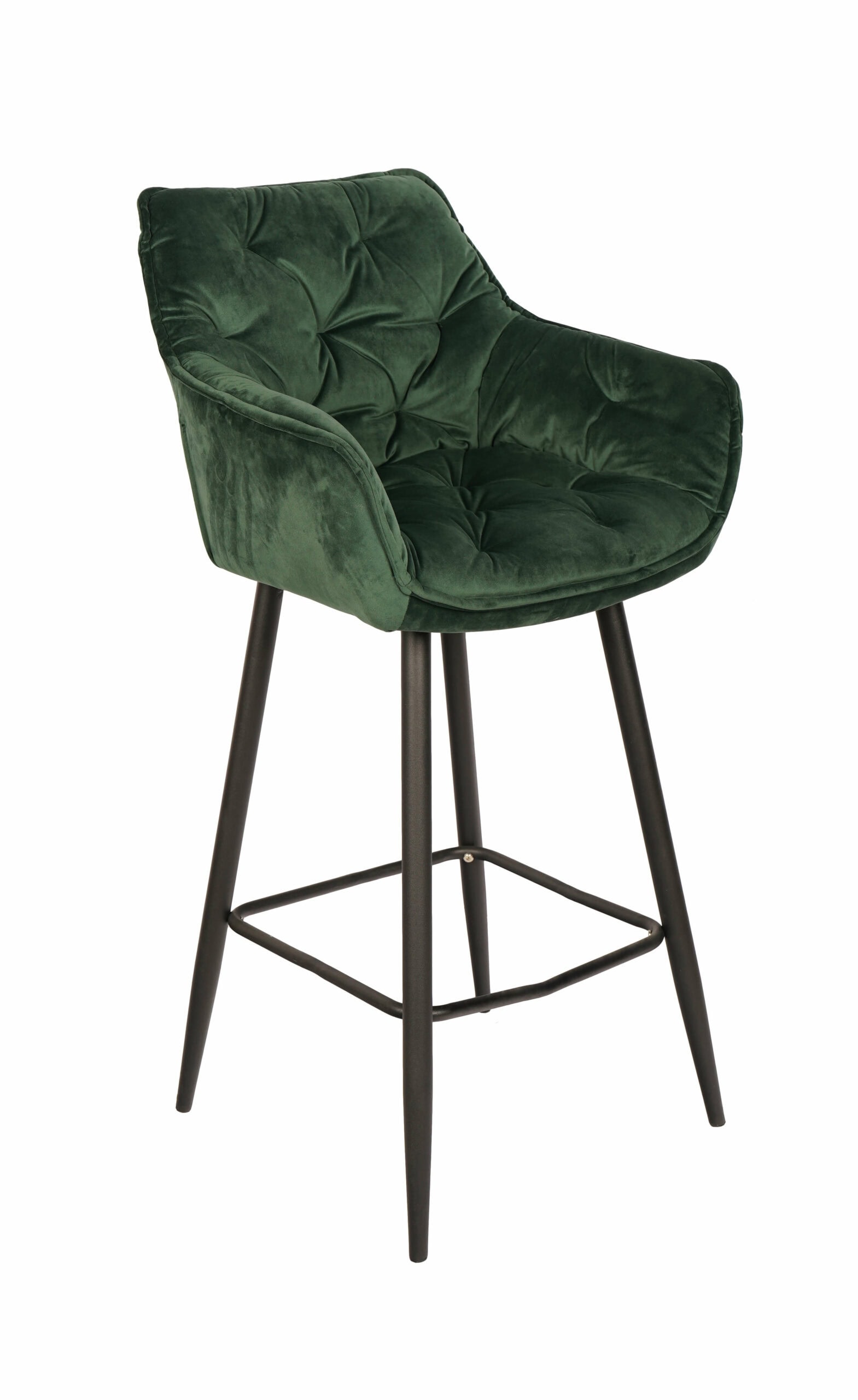 Capri Bottle Green Velvet Arm Stool – Luxe Loft Kitchen Bar Chair (59 × 64 × 112 cm)