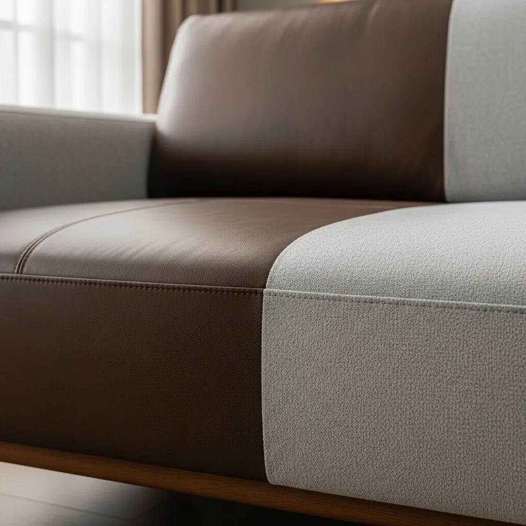 Close-up of hardwearing upholstery samples including leather and microfiber