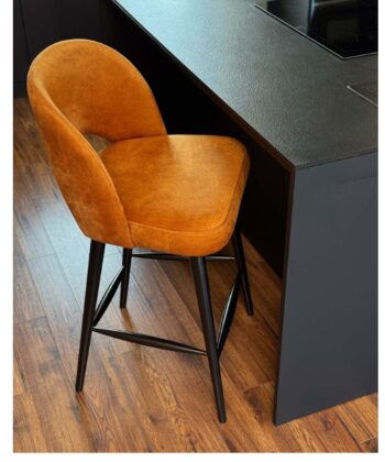 Crimson Forge Bar Stool – Black Beech Frame with Orange Chenille