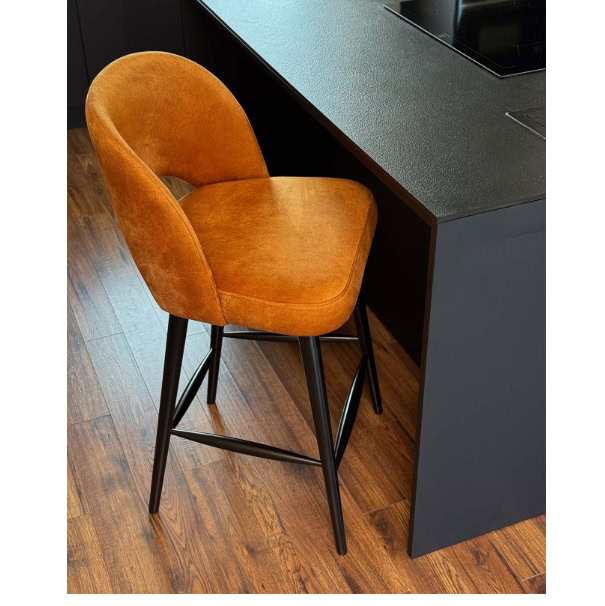 Crimson Forge Bar Stool – Black Beech Frame with Orange Chenille
