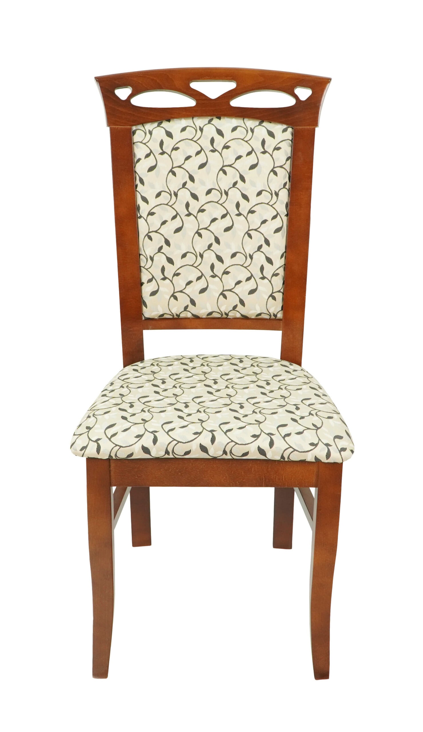 Ecco Italian Leaf Chair – Beech Walnut Frame with Beige Floral Upholstery