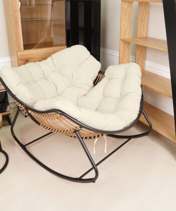 Edison Natural Rattan Rocking Chair – Beige Outdoor Lounge Rocker