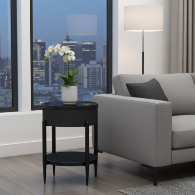 Boni Audio Coffee Table &ndash; Black Round Speaker Table with Wireless Charging