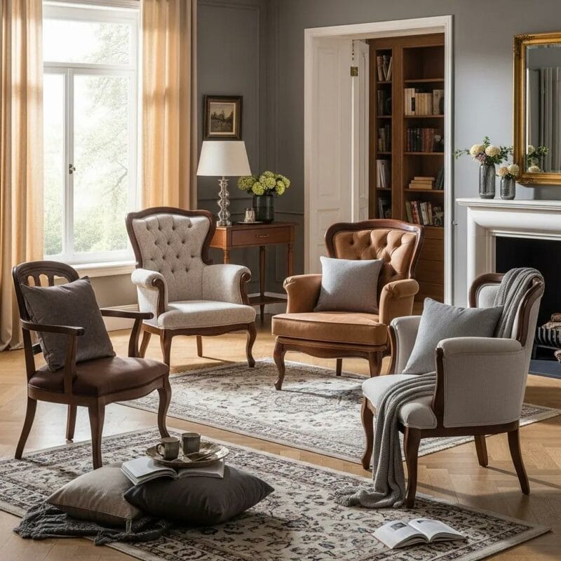 Elegant classic chairs in a stylish living room setting, showcasing timeless design and craftsmanship