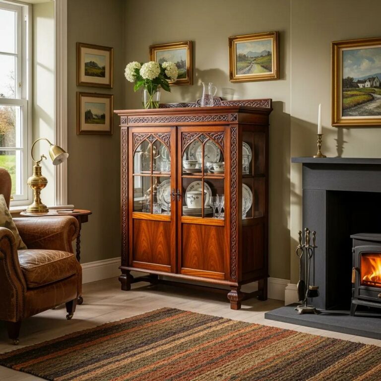 Elegant Irish handcrafted furniture in a cozy living room setting