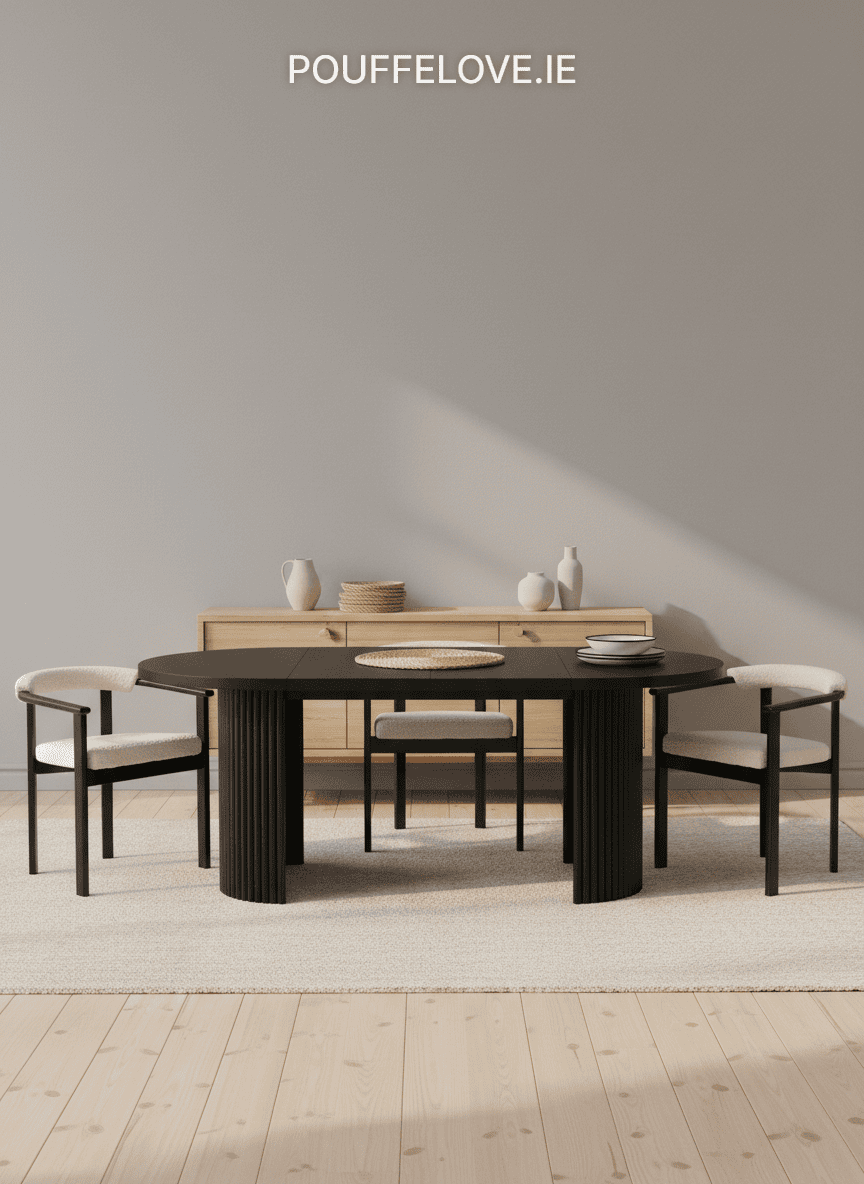 ELEMENTS Rail-Extend Table – 180cm Cashmere Top, Steel Base, Compact Luxury