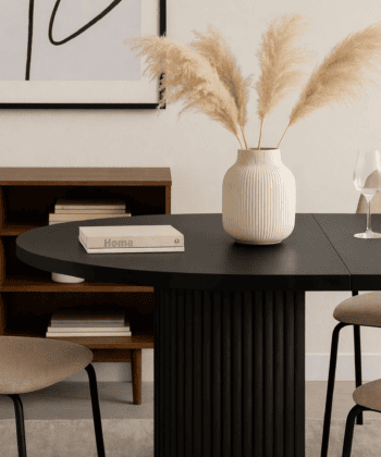 ELEMENTS Rail-Extend Table – 180cm Cashmere Top, Steel Base, Compact Luxury