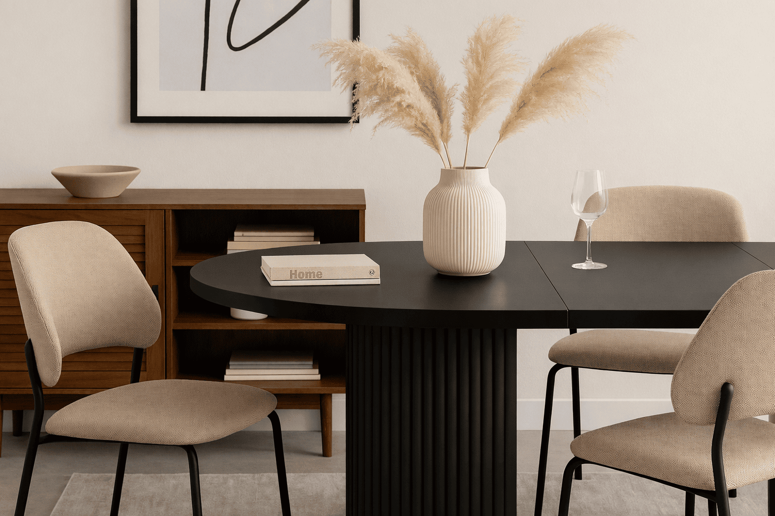 ELEMENTS Rail-Extend Table – 180cm Cashmere Top, Steel Base, Compact Luxury