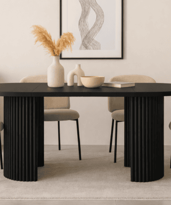 ELEMENTS Rail-Extend Table – 180cm Cashmere Top, Steel Base, Compact Luxury