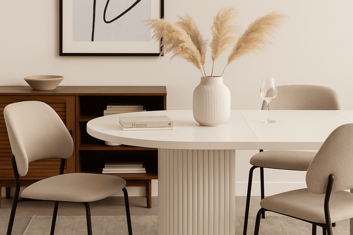ELEMENTS Rail-Extend Table – 180cm Cashmere Top, Steel Base, Compact Luxury