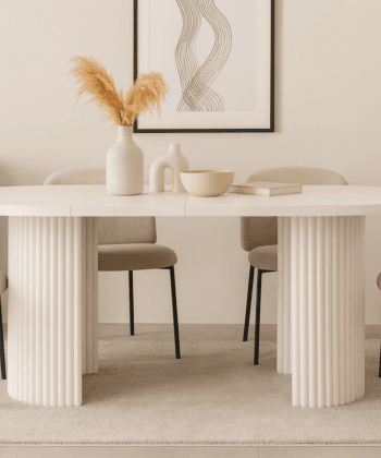 ELEMENTS Rail-Extend Table – 180cm Cashmere Top, Steel Base, Compact Luxury