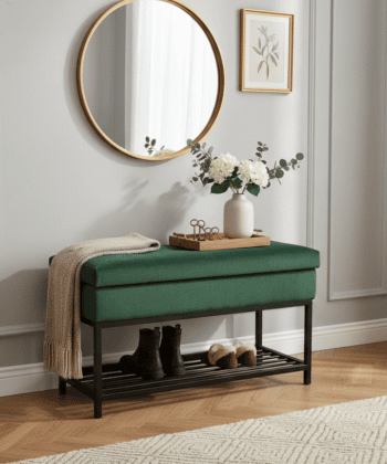 Emerald Vault Storage Ottoman – Bottle Green Velvet with Hidden Compartment