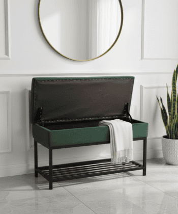 Emerald Vault Storage Ottoman – Bottle Green Velvet with Hidden Compartment