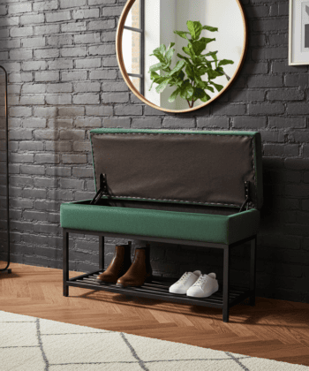 Emerald Vault Storage Ottoman – Bottle Green Velvet with Hidden Compartment
