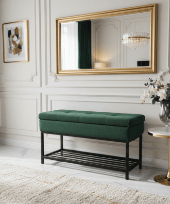 Emerald Vault Storage Ottoman – Bottle Green Velvet with Hidden Compartment