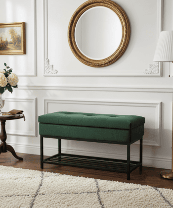 Emerald Vault Storage Ottoman – Bottle Green Velvet with Hidden Compartment