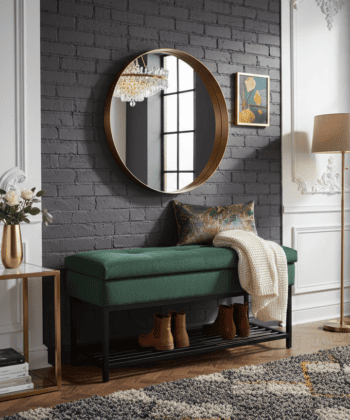 Emerald Vault Storage Ottoman – Bottle Green Velvet with Hidden Compartment
