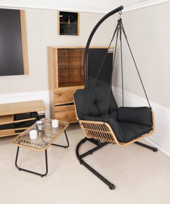Erica Beige Hanging Egg Chair &ndash; Natural Rattan Cocoon with Cushions