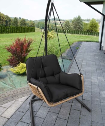 Erica Beige Hanging Egg Chair &ndash; Natural Rattan Cocoon with Cushions