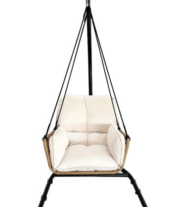 Erica Beige Hanging Egg Chair &ndash; Natural Rattan Cocoon with Cushions