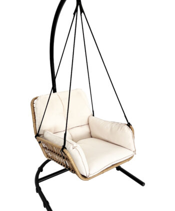 Erica Beige Hanging Egg Chair – Natural Rattan Cocoon with Cushions