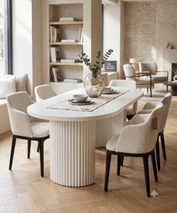 ELEMENTS Rail-Extend Table – 180cm Cashmere Top, Steel Base, Compact Luxury