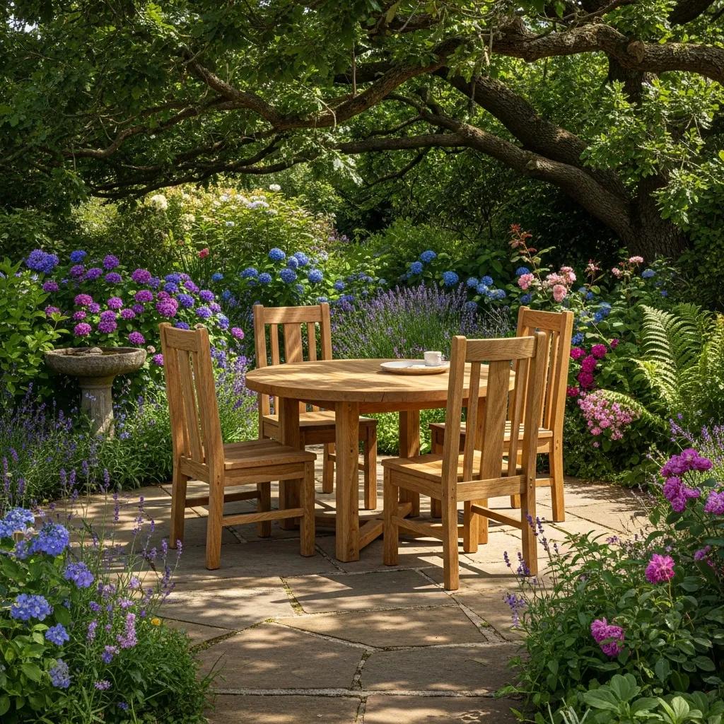 Handmade oak furniture outdoors, reflecting sustainable craftsmanship and eco-friendly choices