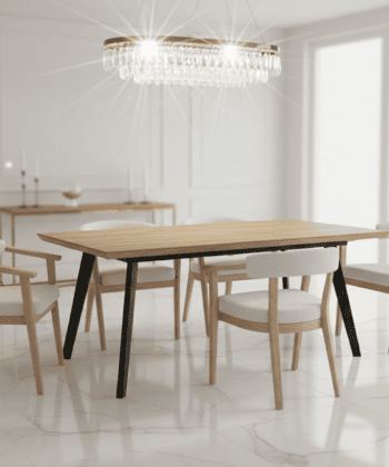 Ironwood Loft Extendable Dining Table – Natural Oak 160-200x90cm Black Metal Base