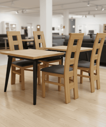 Ironwood Loft Extendable Dining Table – Natural Oak 160-200x90cm Black Metal Base