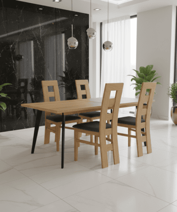Ironwood Loft Extendable Dining Table – Natural Oak 160-200x90cm Black Metal Base