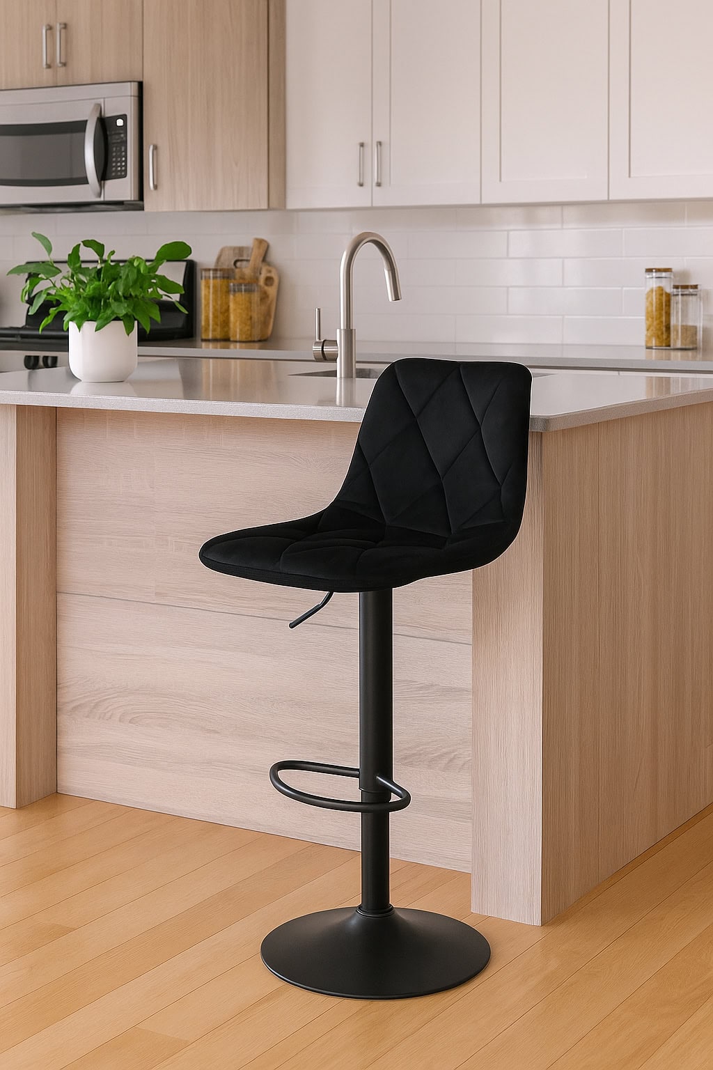 Ivory Luxe Velvet Bar Stool – Adjustable Beige Kitchen Island Chair 45x52x90cm
